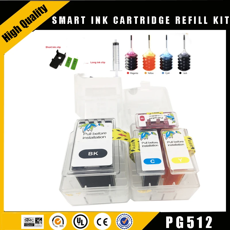 Einkshop-Kit de recarga de cartucho de tinta inteligente, accesorio para impresora Canon pg 512 cl 513 Pixma mp230 mp250 MP240 MP270, PG512 CL513