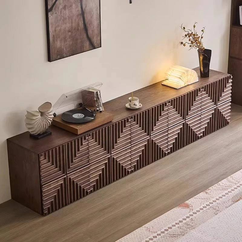 

North American oak vintage Chinese black walnut solid wood carving TV cabinet wall corner cabinet combination bedroom bedside