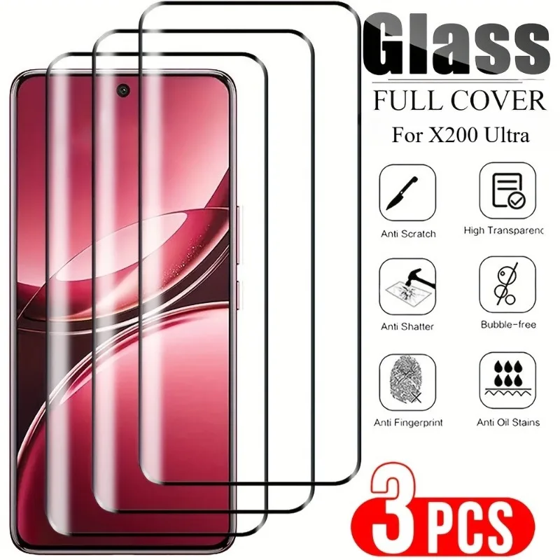 

3Pcs 9D Curved Tempered Glass Screen Protector for Vivo X200s X200 Pro Mini X200 Ultra/X100 Ultra X100 Pro X100s X90 X90s X80Pro