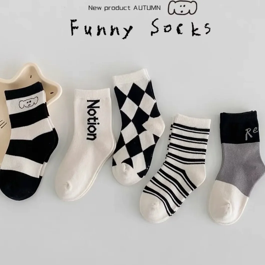 

Cartoon Puppy Kids Sports Socks Cotton Solid Letter Striped Plaid Comfortable Soft Breathable Half Socks for Children Boys Girls