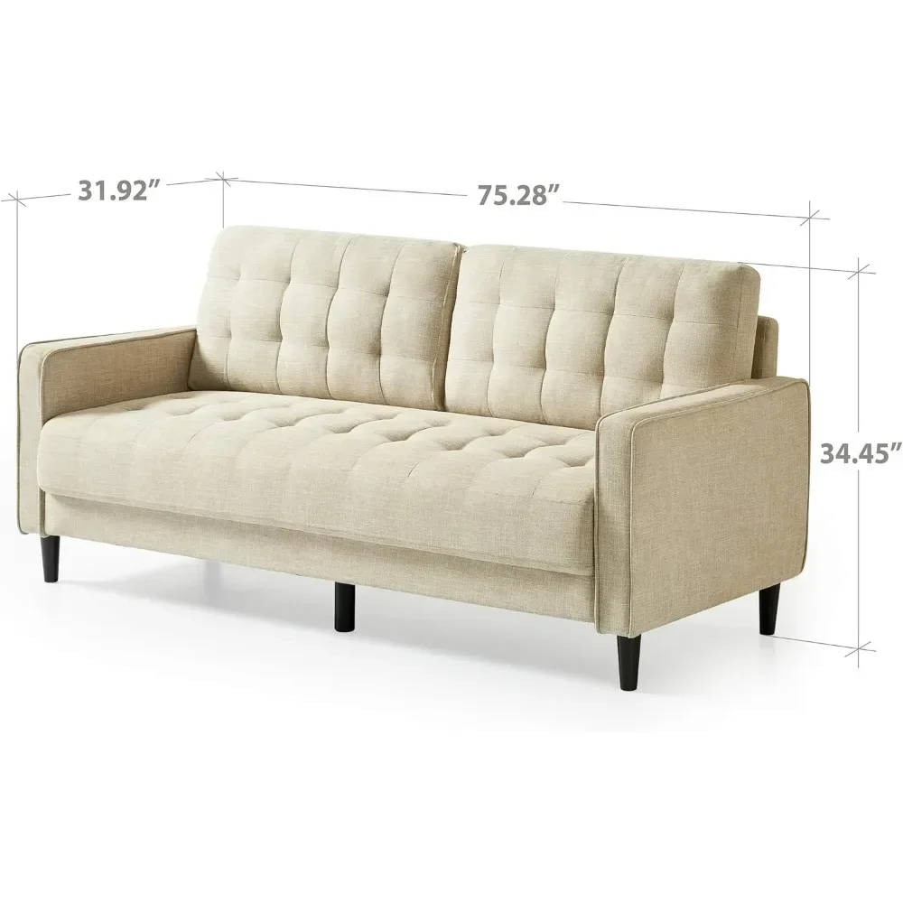 Benton Sofa Couch / Grid Tufted Cushions / Easy, Tool-Free Assembly, Beige