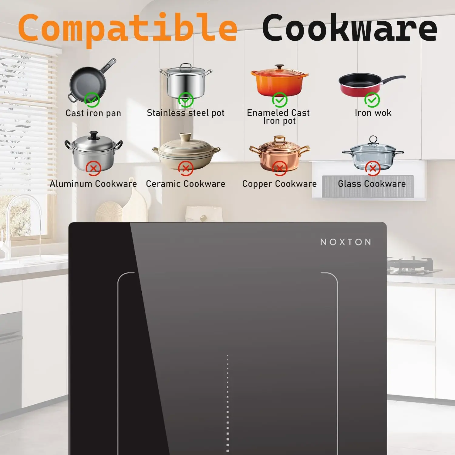 NOXTON Cocina de Inducción Doble 30cm, 2 Hornallas, Zona Flex, 9 Niveles, 3500W, Control Táctil, bloqueo de seguridad, Temporizador, 220-240V