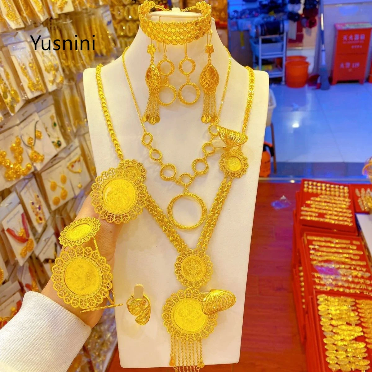 

New Luxury Jewelry 10 Piece Set Dubai 24K Gold Plated Necklace Earrings Bracelets Women's Rings Wedding Party AccessoriesYY10994