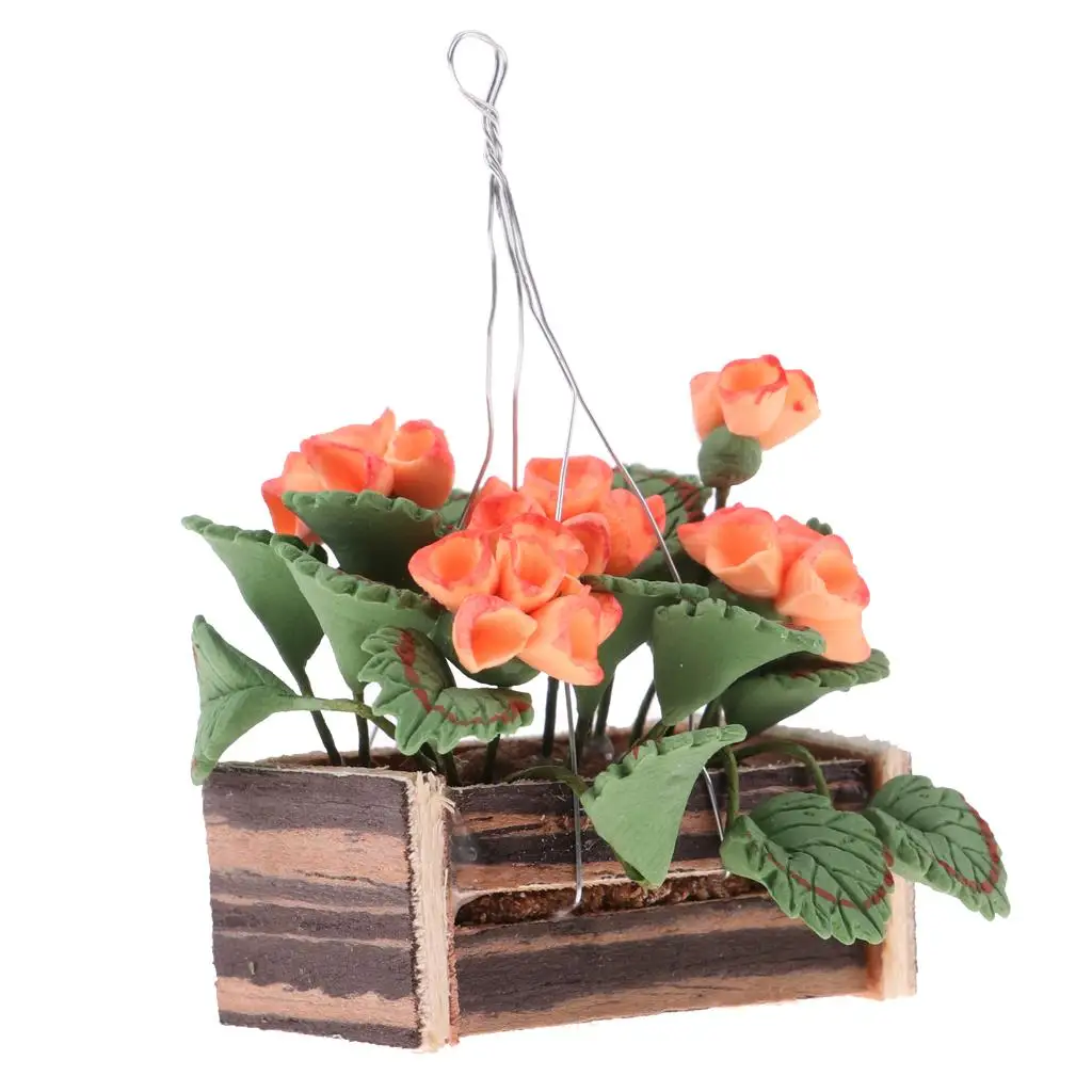 Kit Cesta De Argila Para Casa De Bonecas, Plantas Penduradas E Flores, Acessório De Jardim, 1:12