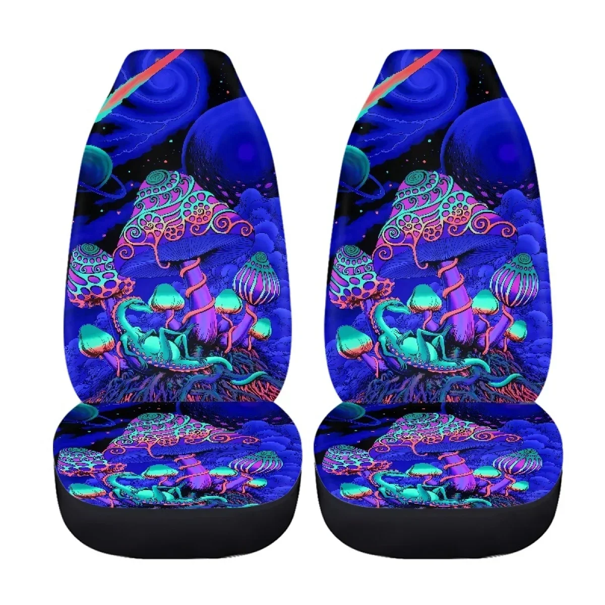 Automotive Seat Cover Accessories Mushroom Trippy Galaxy Purple Blue Print Universal for Van SUV Truck Protective Case Full Set