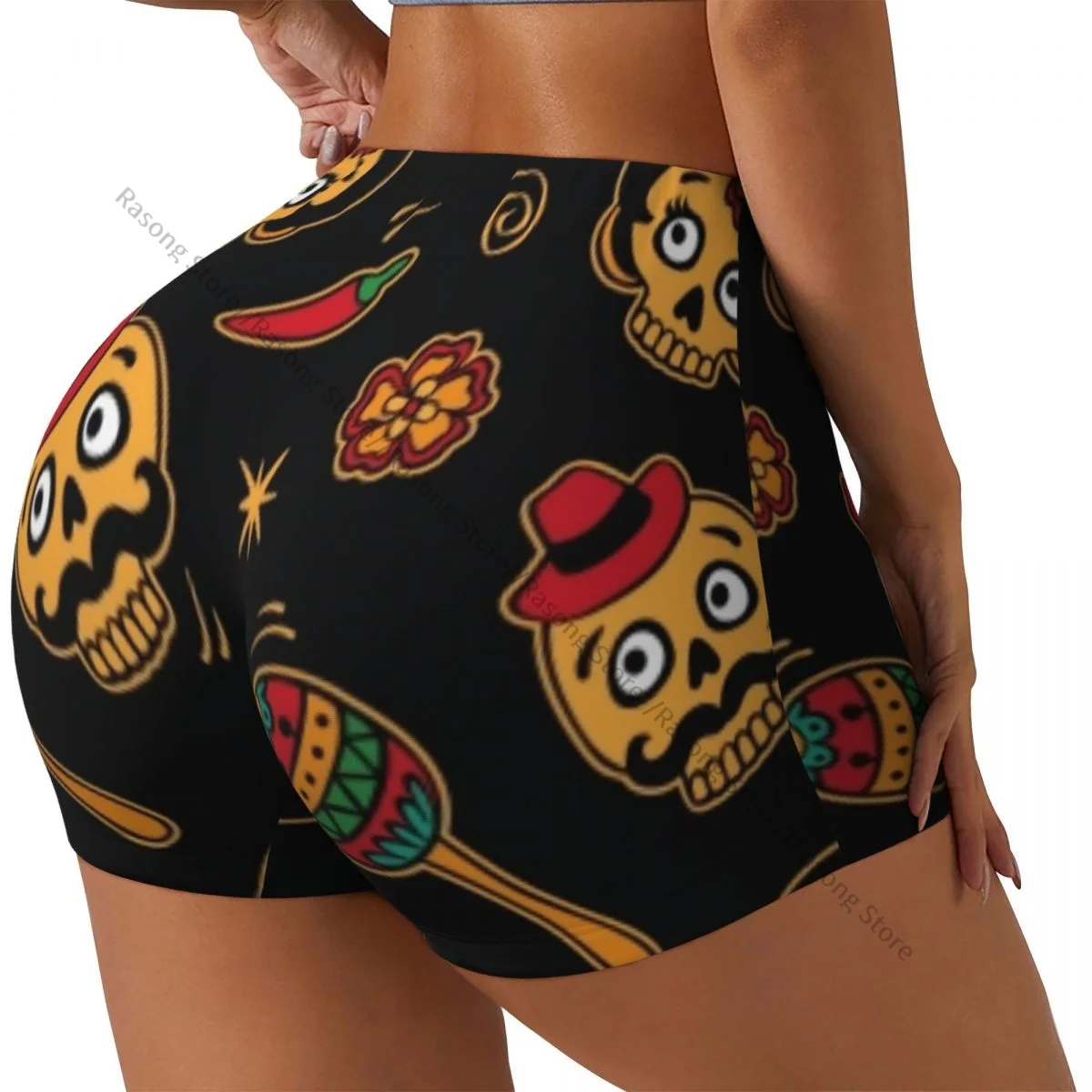 Yoga Shorts Mexican Skulls Women Biker Tight Elastic Workout Sports Leggings Sportswear