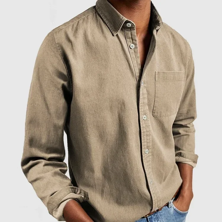 

Men Shirts Shirt Turn Down Collar Full Sleeve Single Breasted Splice Regular Casual Solid Simple Tops Autumn Winter 2025 New