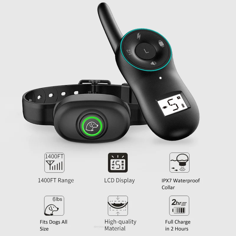 

Ошейник с дистанционным управлением, ошейник для дрессировки собак, электрический шок, вибрационный звуковой сигнал, без лая, диапазон 1400 футов, перезаряжаемый через USB