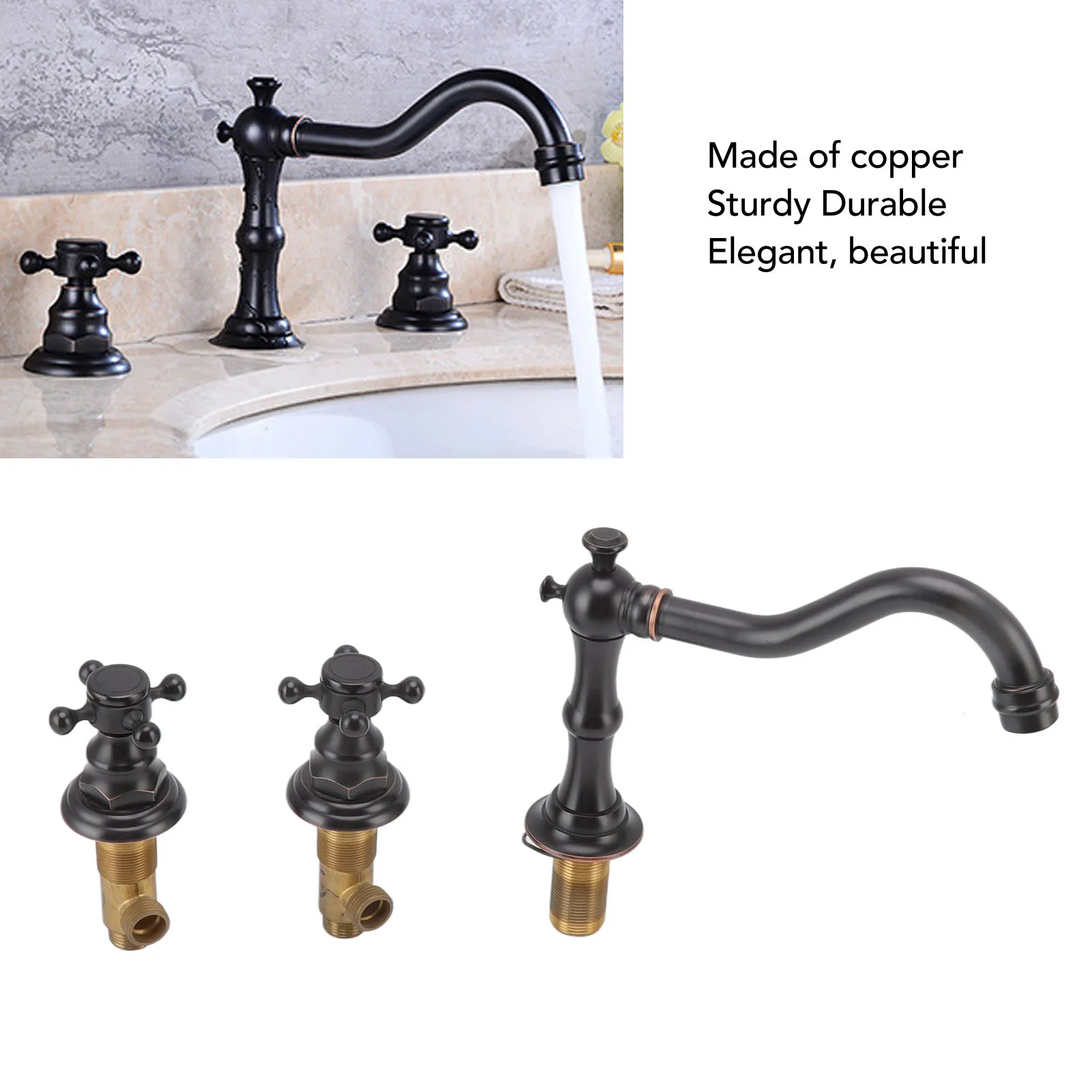 الحمام صنبور مقبض مزدوج صنبور النحاس مانعة للتسرب مقاومة للتآكل جميلة G1/2 الموضوع ثلاثة حفرة حوض للحمام صنبور #2