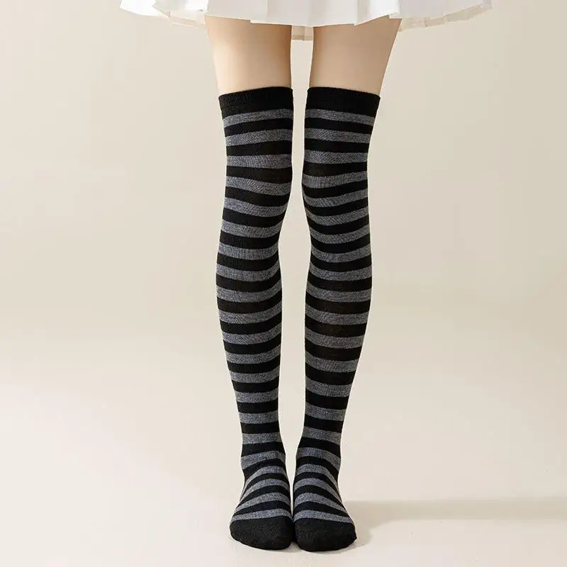 

Long Socks Womens Over Above Knee Striped Thigh High Stockings Ladies Black White Cosplay Lolita Harajuku Y2k Gloves Set