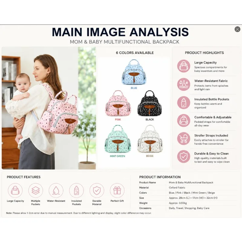 

Multifunctional Baby & Mom Bag: Large-Capacity Mom Bag for Outings with Kids—New Arrival, Stylish and Fashionable Backpack