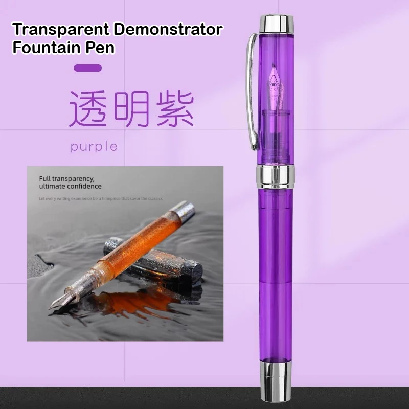 Transparent Demonstrator Fountain Pen Refillable Tank for Glitter Colored Ink EF/F/Bent Nib School Office Supples Stationery