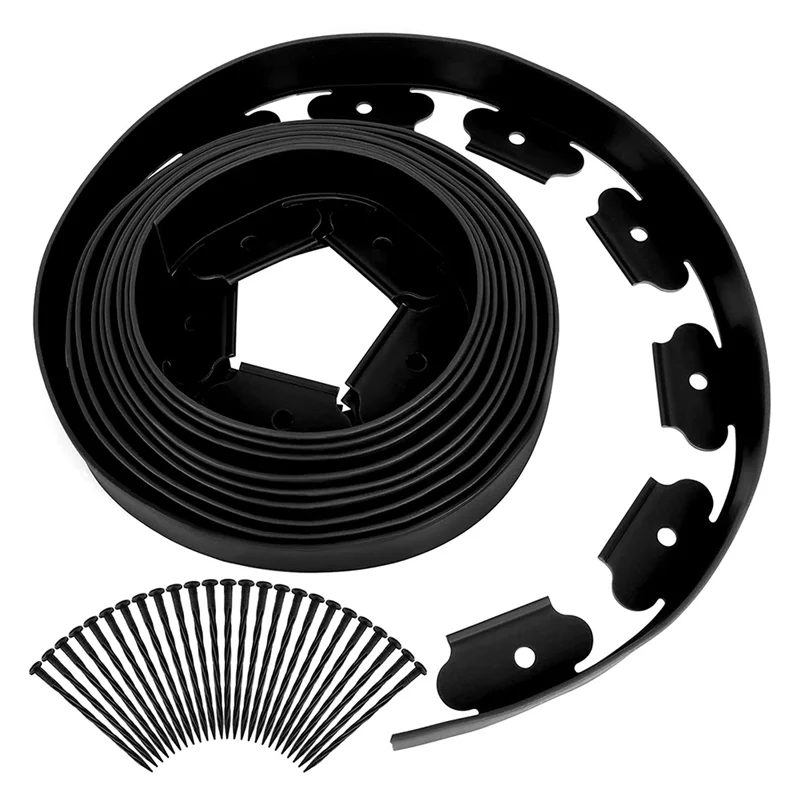 J1UL1N Landscape Edging,16.4FT Garden Edging With 15 Edging Stakes, Rubber Landscaping Edging For Yard Edging Borders Black