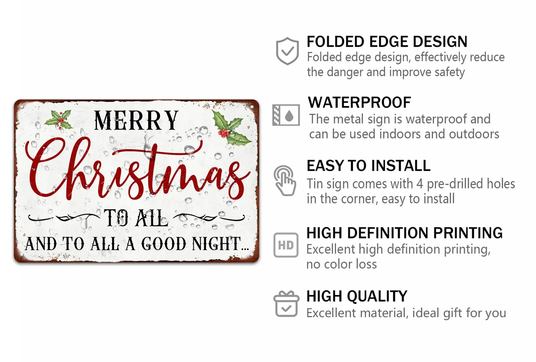 Merry Christmas to All and All a Good Night Christmas Metal Tin Sign Christmas Decor Wall Art for Home Cafe Kitchen Farmhouse Wi