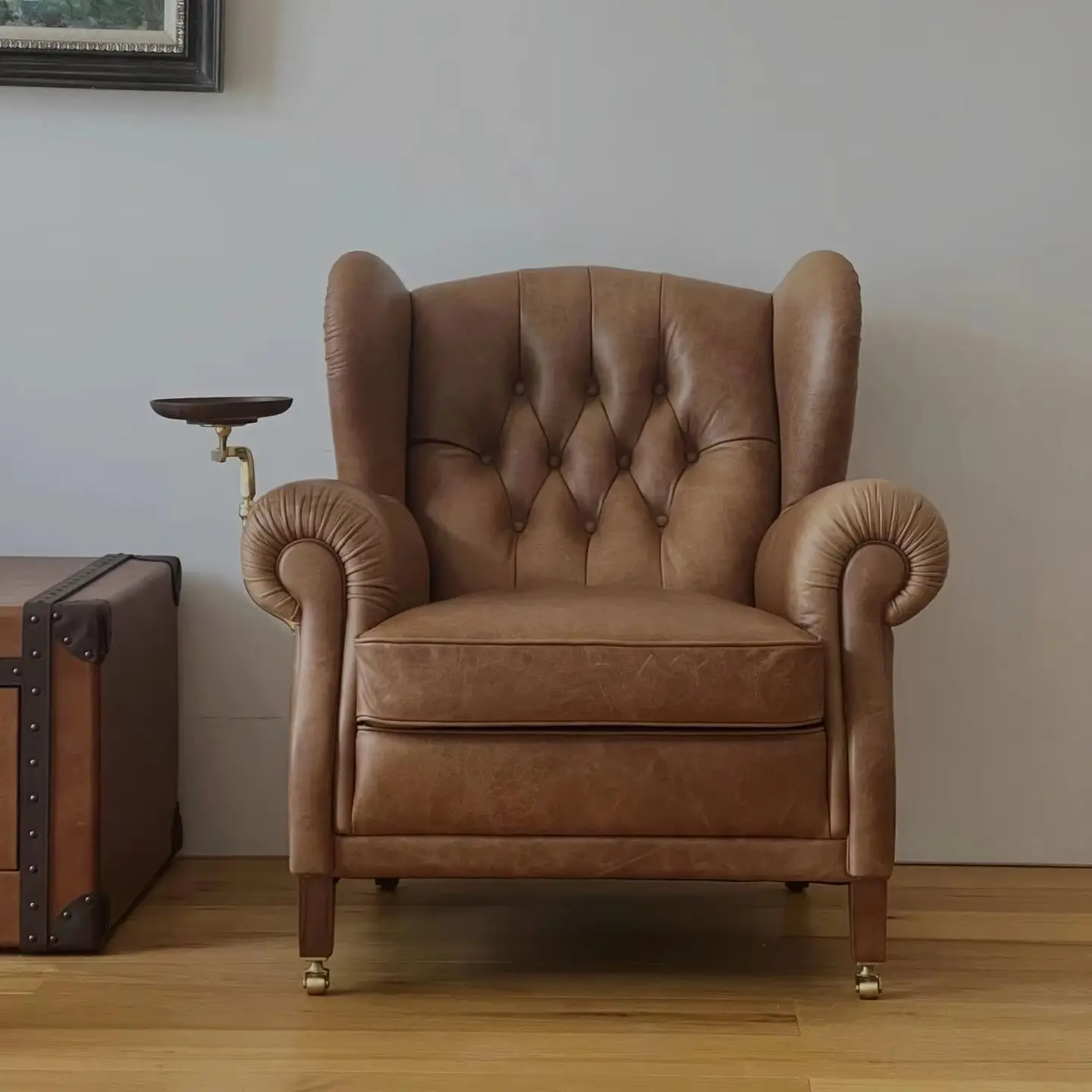 

Classic 1919 cigar chair French tiger chair retro old leather godfather chair mid-century style living room sofa chair