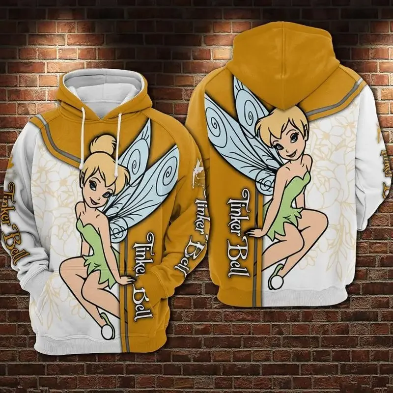 Felpa con cappuccio Disney 3D ragazzi e ragazze primavera e autunno nuova stampa 3D felpe con cappuccio Disney Tinker Bell abbigliamento sportivo da