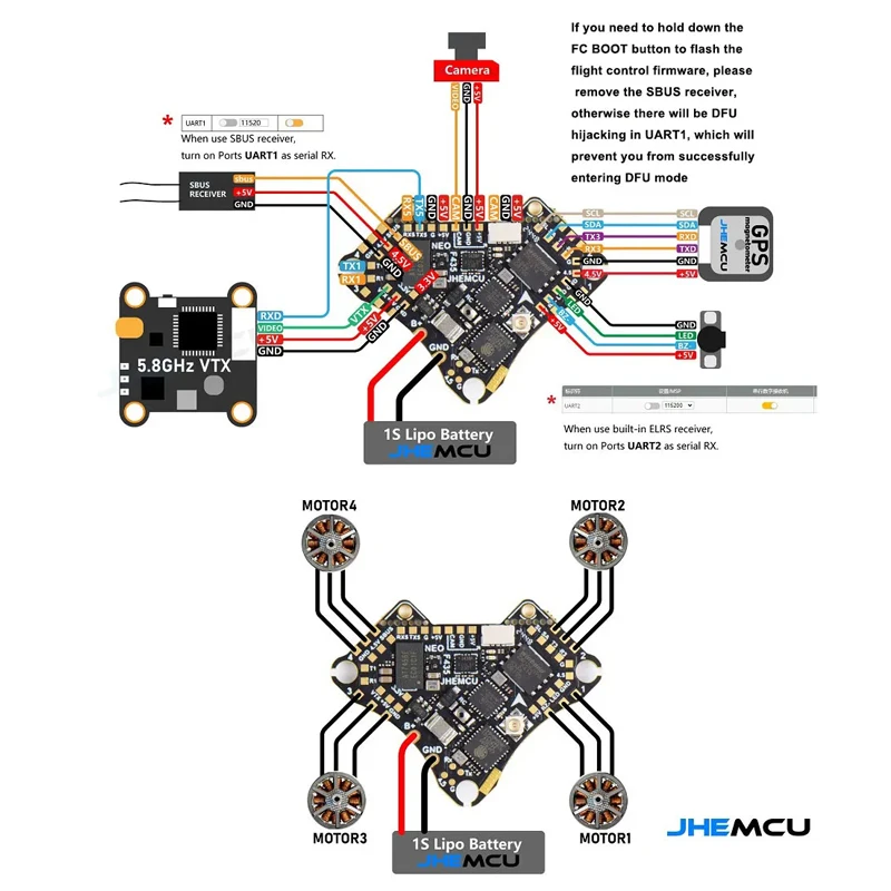 JHEMCU F435 NEO 1S AIO التحكم في الطيران F435 FC 4in1 ELRS F4 التحكم الرئيسي المتكامل 5A ESC لطائرة FPV أجهزة الاستقبال عن بعد بدون طيار #6
