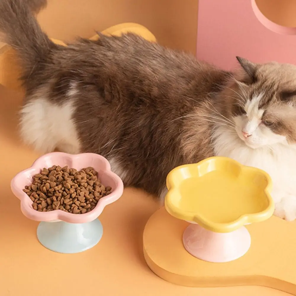 

Anti Tipping Ceramic Cat Bowl Non-slip Neck Protection Pet High Foot Bowl Cute Anti Vomiting Elevated Cats Feeder Basin