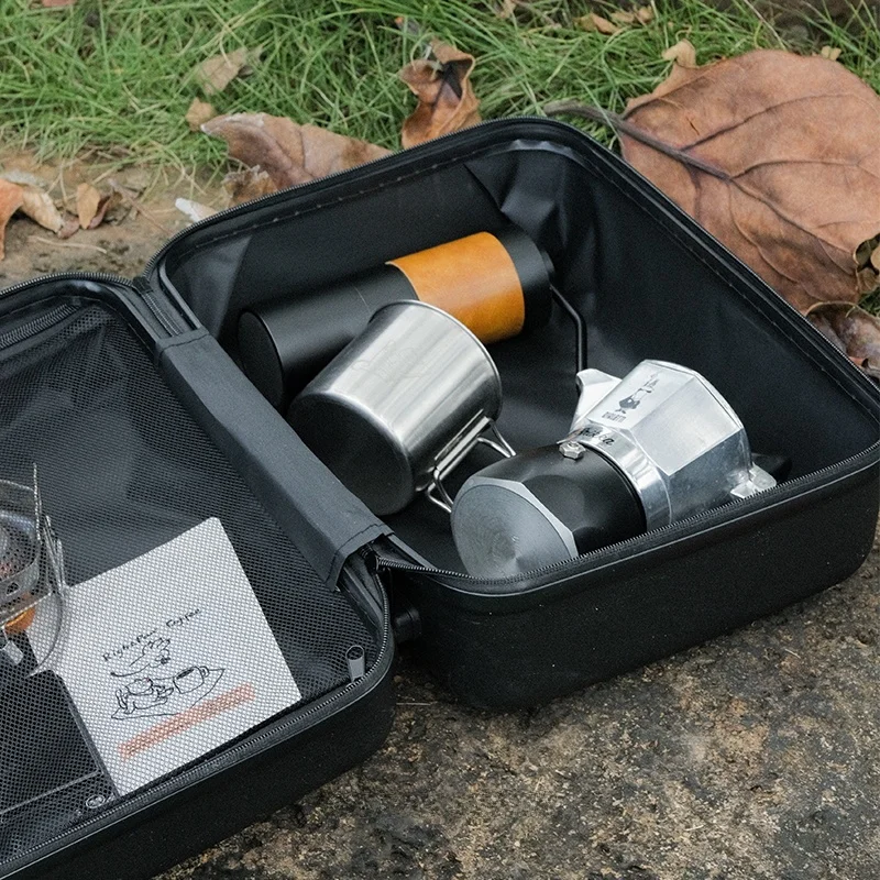 

Портативный набор для кофе для активного отдыха: кофеварка Мока, коробка для хранения, удобный чемоданчик, прочные столовые приборы для пикника