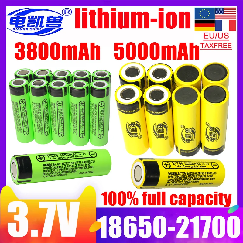 

2-100PCS brand new 3.7V 18650 3800mAh 21700 5000mAh high-capacity Rechargeable Battery Power Lithium ion High Discharge Electric