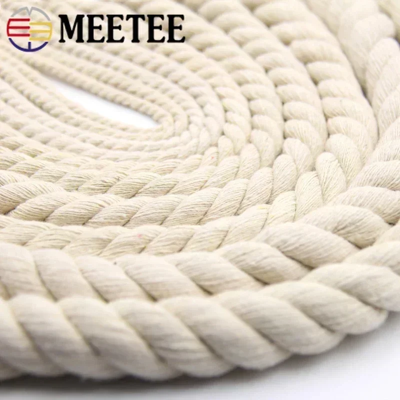 5/10M Meetee 6-15mm 3 Shares Twisted Cotton Rope for Canvas Bag Straps Macrame Cord Home Textile Ropes Sewing Decor Accessories