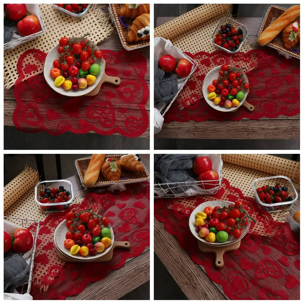 Valentines Day Heart Shaped Table Runner Rectangular European Red Lace Table Runner Romantic American Tableware Placemat