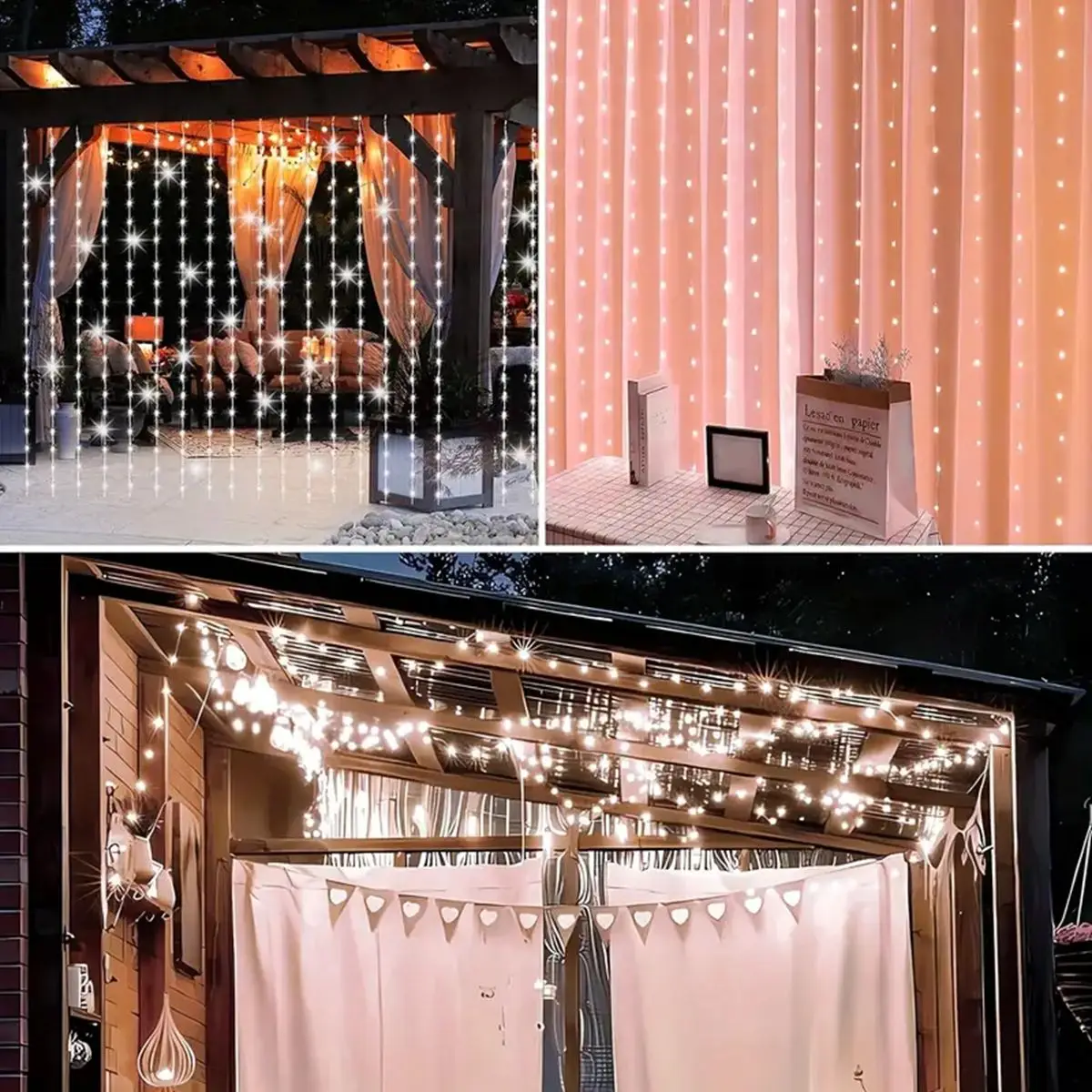 1pc Solar Curtain String Lights Outdoor Fairy Lights Solar Powered Twinkle String Lights 8 Modes For Home Garden Patio Decor