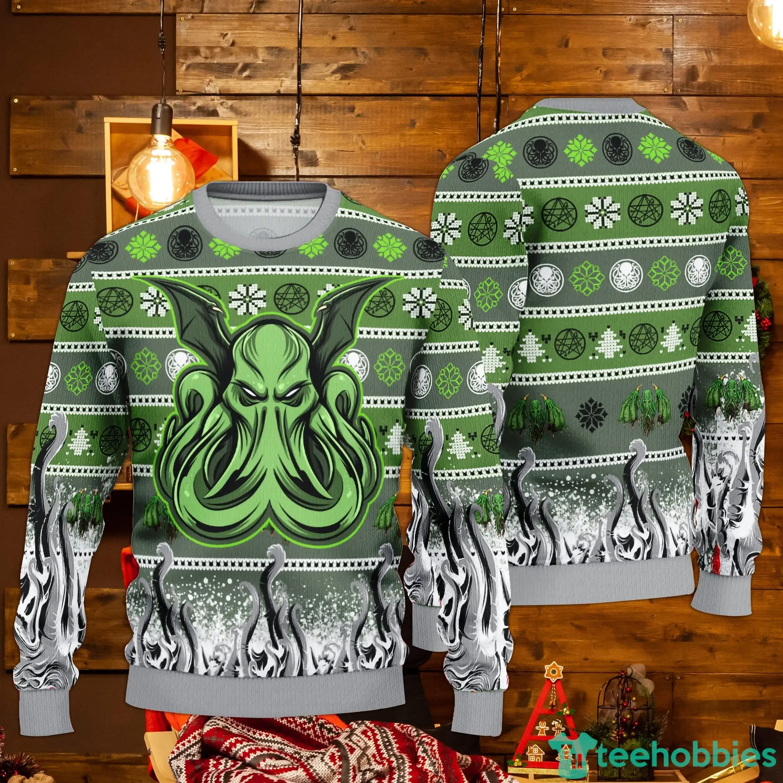 Cthulhu regalo de Navidad traje de Navidad feo 2024 Venta caliente animación top 3D impreso Feliz Navidad Sudadera con capucha nuevo top grueso