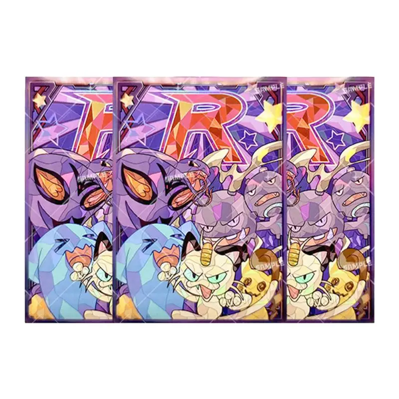 50Pcs/set Pokemon Card Sleeve Team Rocket Meowth Wobbuffet Anime Game Characters Laser Version Colorful Card Protective Cover