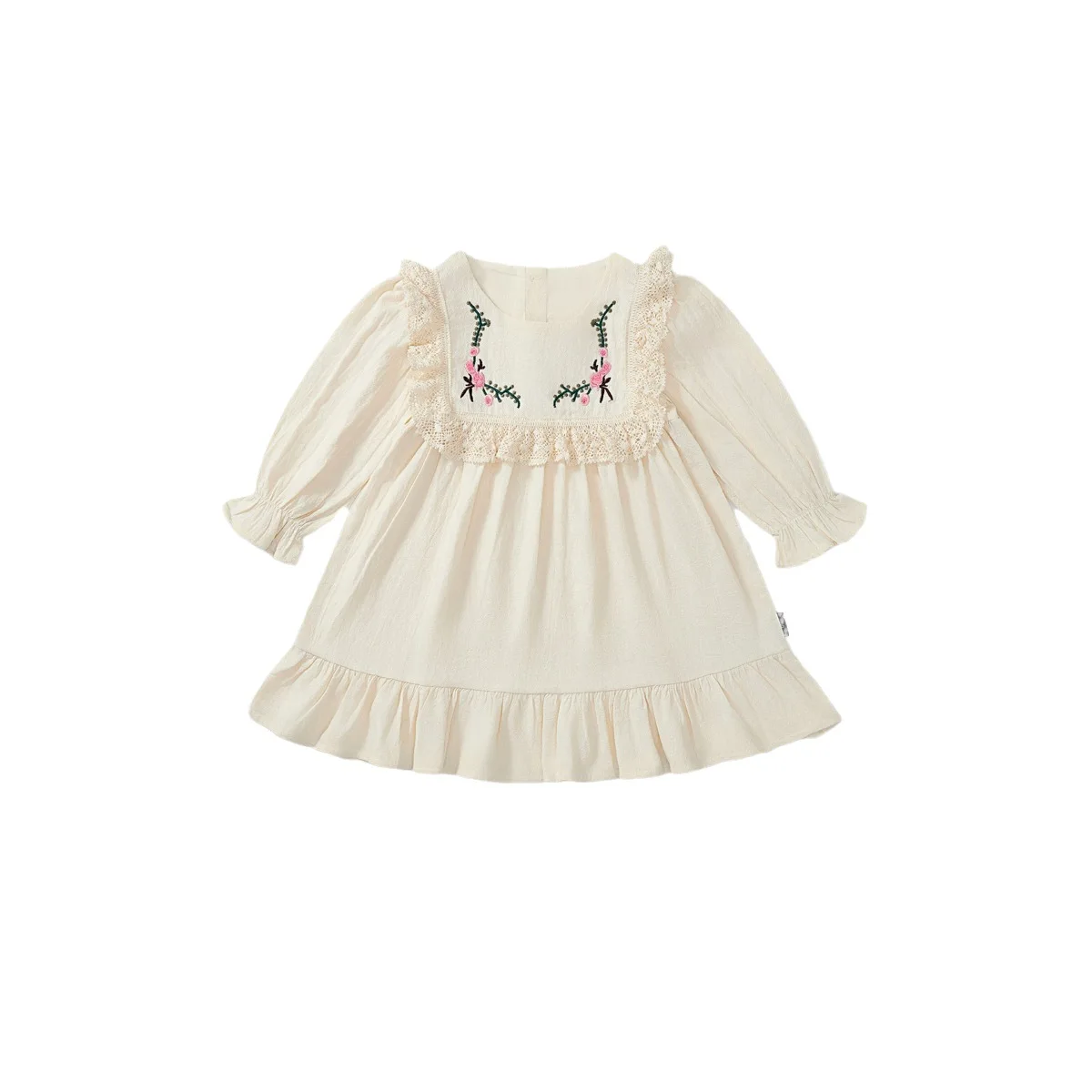 Spring Girl\'s Embroidered Dress 2023 Autumn New French Lace and Bubble Sleeves Countryside Baby Princess Dress Children Clothing