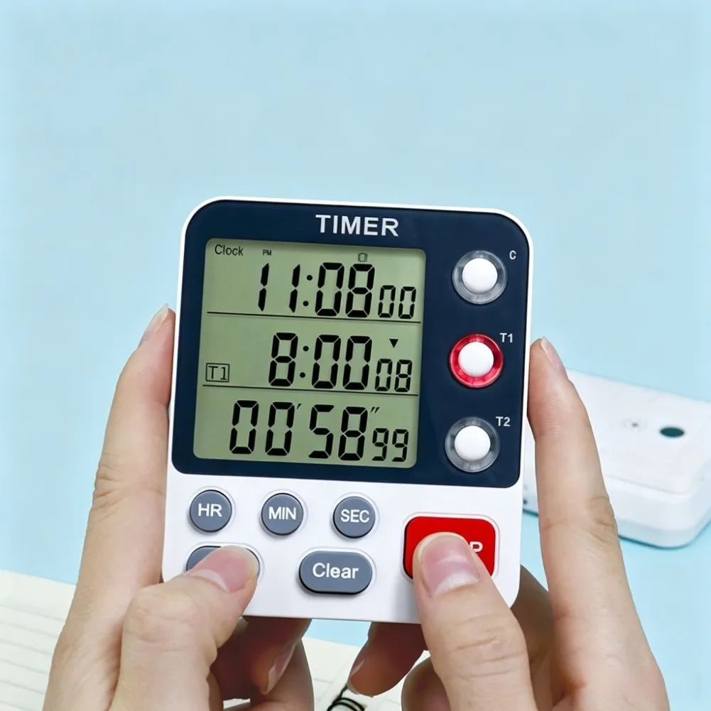 1Pc 3-Channel Dual Count Up Down Timer Large Display Magnetic Stand For Kitchen Cooking Workout Homework Alarm Clock Gadget
