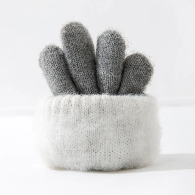 أطفال الشتاء قفاز طبقة مزدوجة سميكة الدافئة الحراري صوف مبطن يندبروف قفازات متماسكة للأطفال لينة أفخم اللعب في الهواء الطلق قفازات