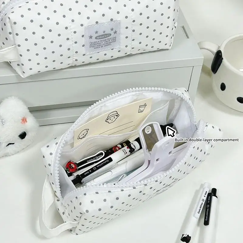 Polka-Dot-Federmäppchen mit weich gepolstertem Stoff und glattem Reißverschluss, perfekt für Schüler, Schule, Büro und zur Aufbewahrung von Schreibwaren. – Detail 9