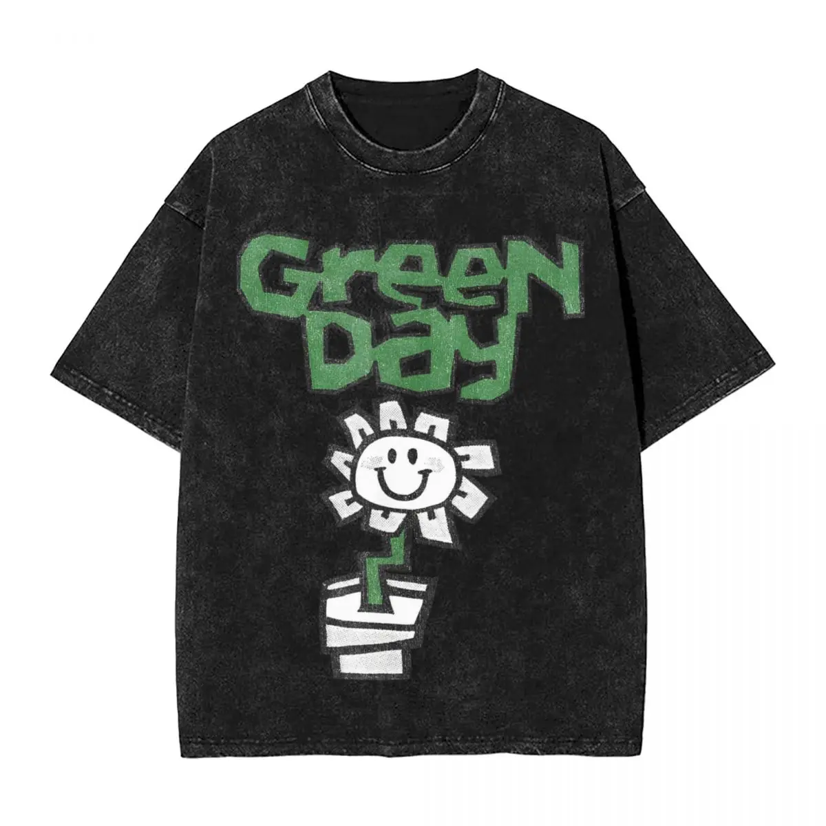 Green Days Flower Pot T Shirts Hip Hop Washed Short Sleeve Oversize T-Shirt Rock Band Novelty for Men Women Tops Summer Tees