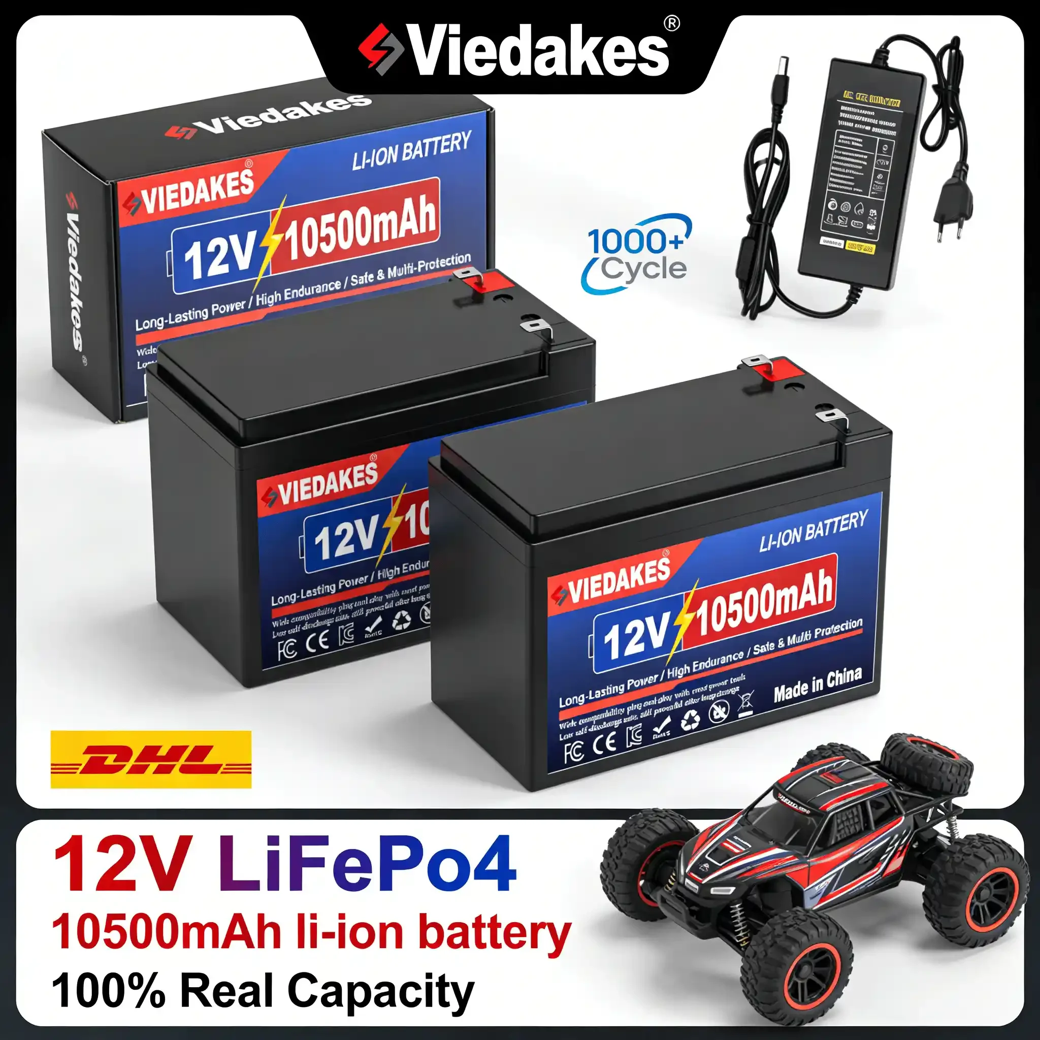 VIEDAKES 12V 10500mAh LiFePO4 Battery Portable for Trolling Motor Marine RV Camping Solar System