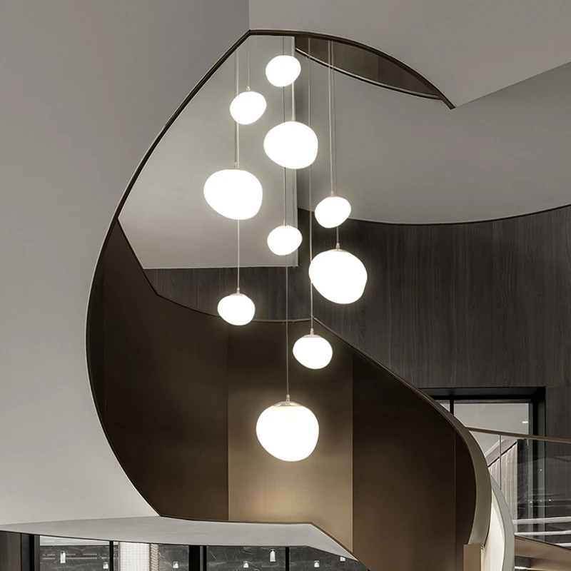 Nordic Pebble Glass Lampshade LED Ceiling Chandelier Living Room Staircase Villa Kitchen Home Decoration Long Chandelier