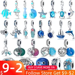 Charms Fit Pandora Original Bracelet 925 Silver Luminous Octopus Blue Sea Series Pendant Turtle Shell Fish Bead  Jewelry Making