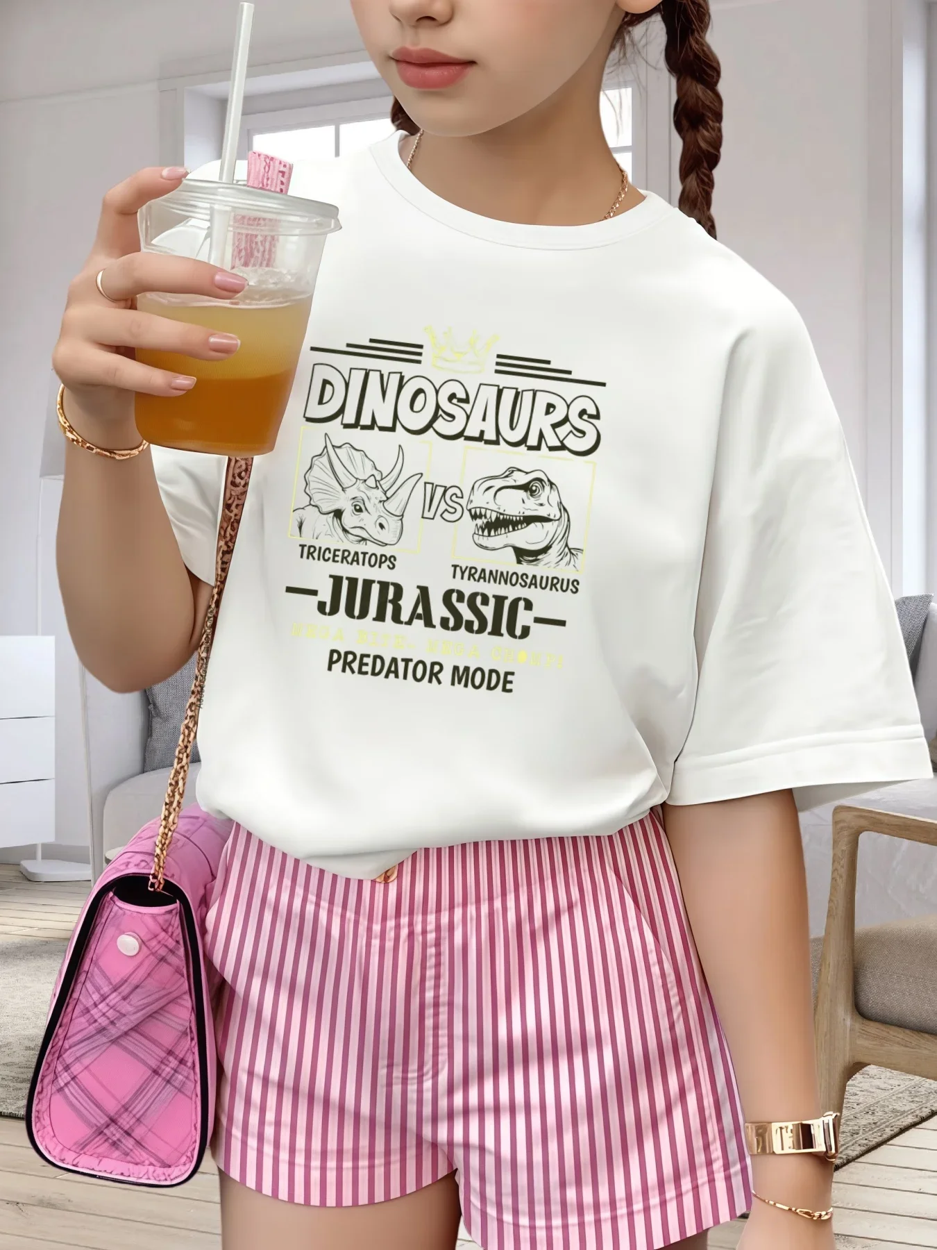 Jurassic Dinosaurs T-Rex Vs Triceratops Print Kids T-shirt Soft Cotton O-Neck Short Sleeve Unisex Boys Girls Summer Casual Tops