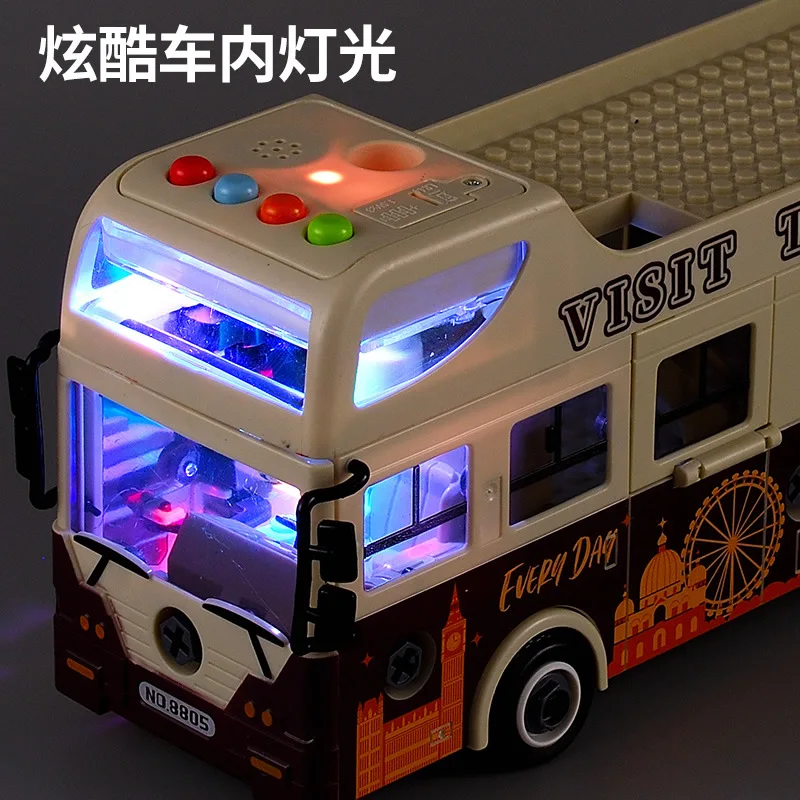 Puzzle Assemblaggio fai-da-te Musica sonora e leggera Bus scolastico per bambini Bus a due piani per bambini, Modello di autobus grande scorrevole inerziale, XT26