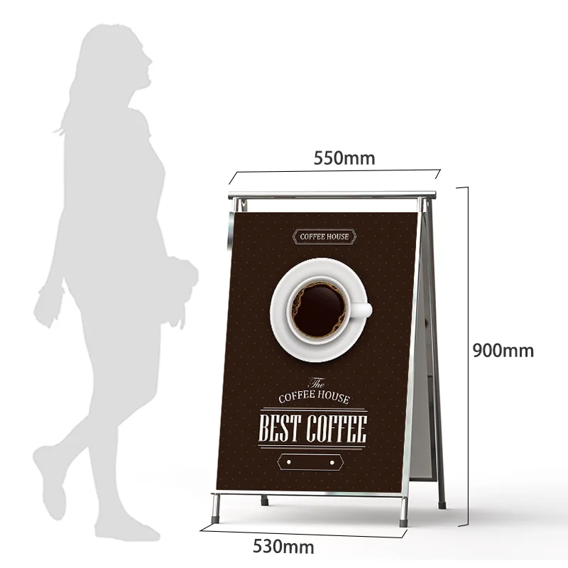 

Advertising stand Poster display stand, stainless steel outdoor floor A frame Internet celebrity coffee shop B & B billboard