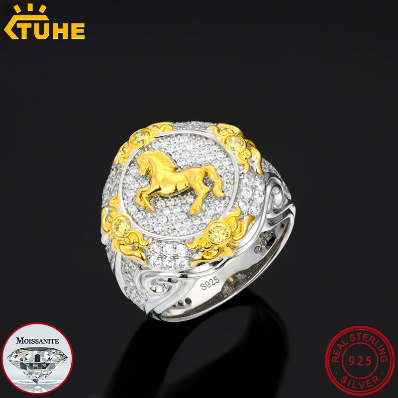 

Кольцо TUHE 2026, новая версия, унисекс, с изображением лошади, 12 знаков китайского зодиака, с муассанитом VVS1, для мужчин, из серебра 925 пробы, в стиле хип-хоп, подарок.