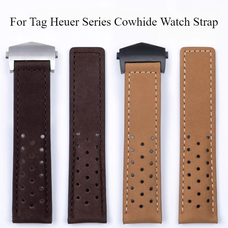 Acessórios de relógio de couro genuíno para tag heuer série super respirável design pulseira de relógio fivela dobrável 20 22 24mm