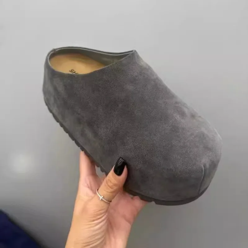 

Women's Thick Bottom Heightening Matte Birkenshoes Slip-On Small Size Head Covered Half Slippers Casual Rubber Outwear