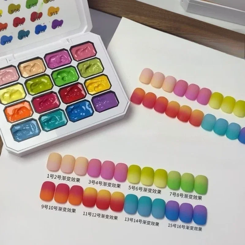 

16 Colors 4 In 1 Pat Painting Gel Gradient Blush Color Semi Permanent Soak Off UV&LED Gel Varnishes Nail Art Creation Salon DIY