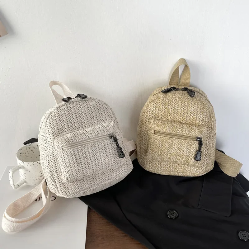 Straw Backpack Chain Mini Shoulder Bags Weave Hollow Beach Girls Satchel Schoolbag Fashion Female Small Backpack