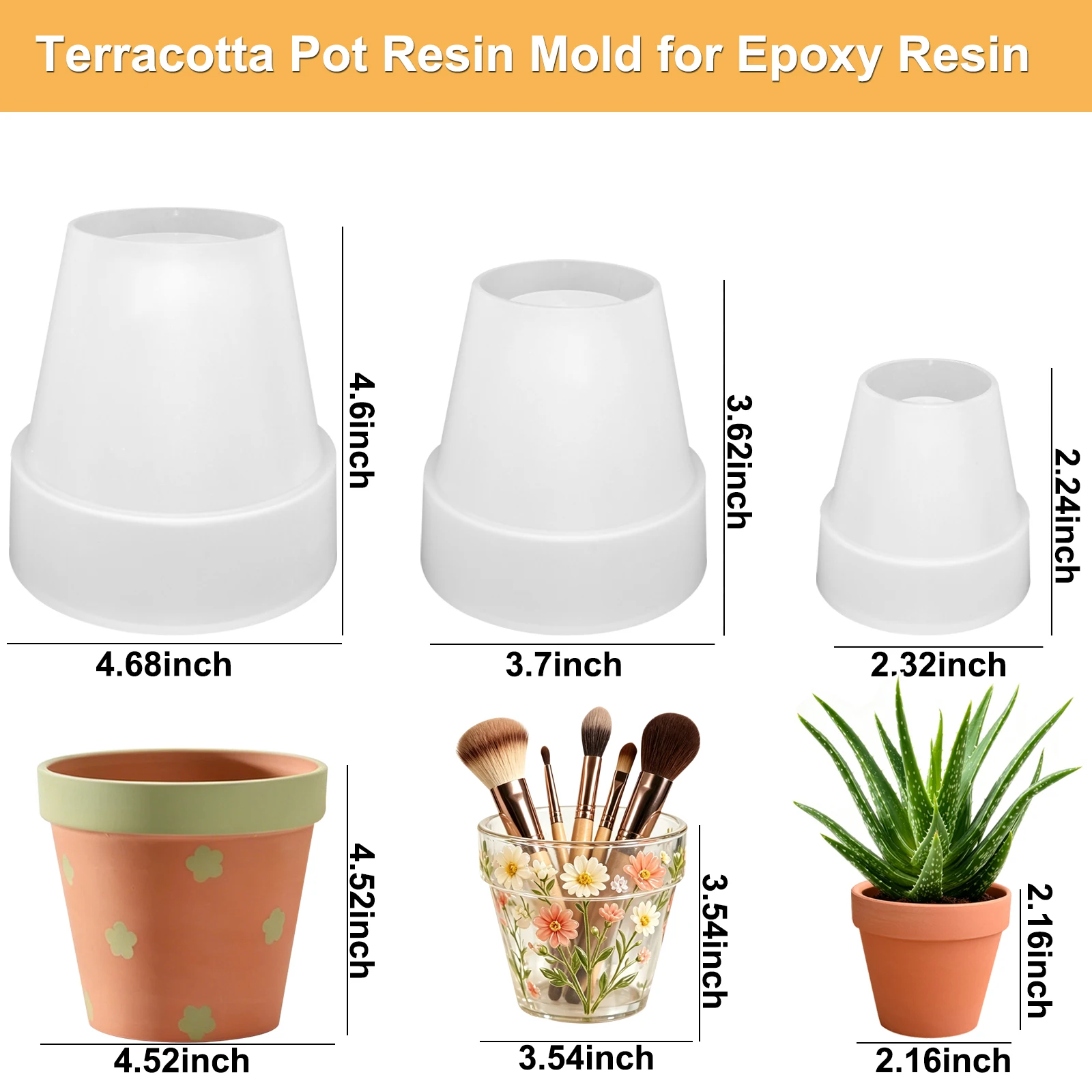 Flower Pot Silicone Molds, 3Pcs Terracotta Pot Resin Mold, Epoxy Resin Mold for Succulent Planter, Makeup Brush Pen Holder view 3