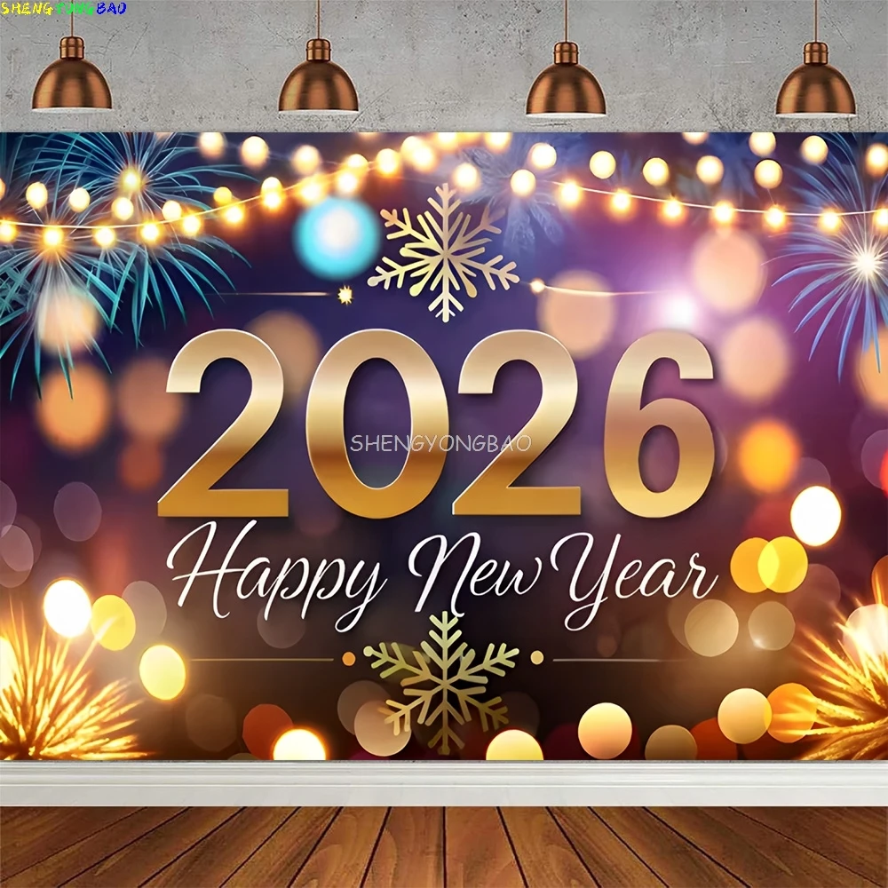 سعيد السنة الجديدة الخلفيات 2026 الملونة النيون توهج الكتابة على الجدران احتفال احتفالي بالون الأسرة حفلة صور خلفية الدعائم CN-05 #1