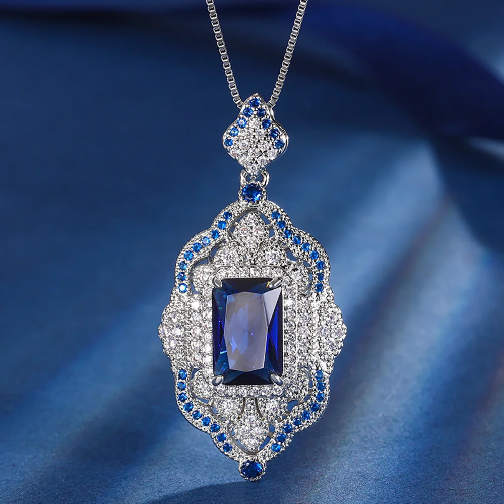 Retro 8*12mm Emerald Ruby Sapphire Noble Court Jewelry Sets for Women Gemstone Wedding Party Pendant Necklace Ring Set Wholesale