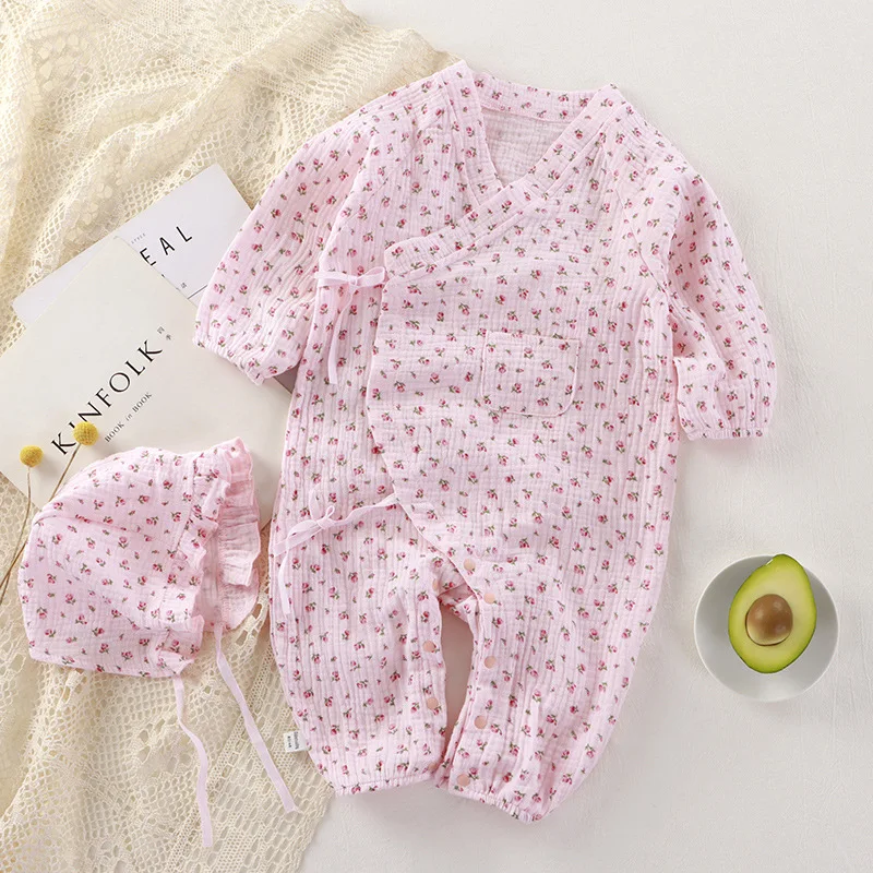 Baby Girls Boys Clothes+ Hats Newborn Jumpsuit Infant Muslin Cotton Long Sleeve Romper 0-24 Month