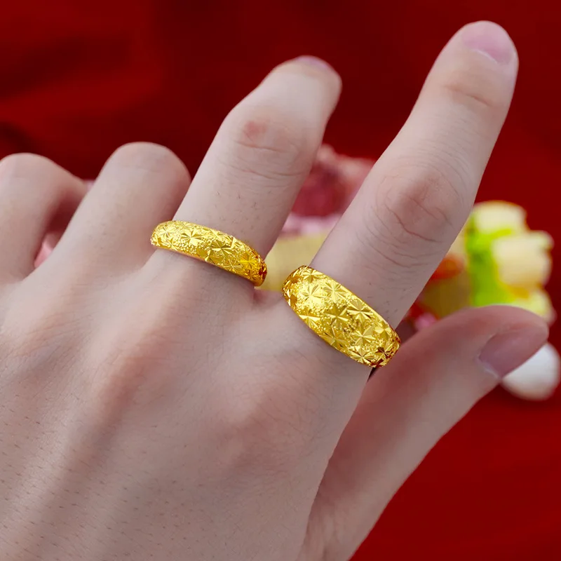 Couple's Golden Rings Solid 999 Gold Rings for Women Men Never Fade Wedding Rings Gold luxury Anniversary Resizable Rings Gifts - Image 2